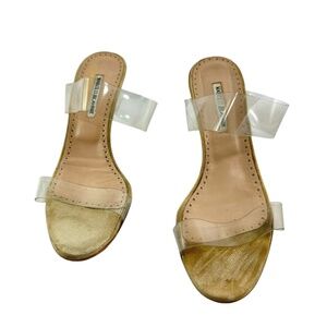 Genuine Manolo Blahnik Scolto With Clear PVC Straps Beige Suede Heel Size 10.5
